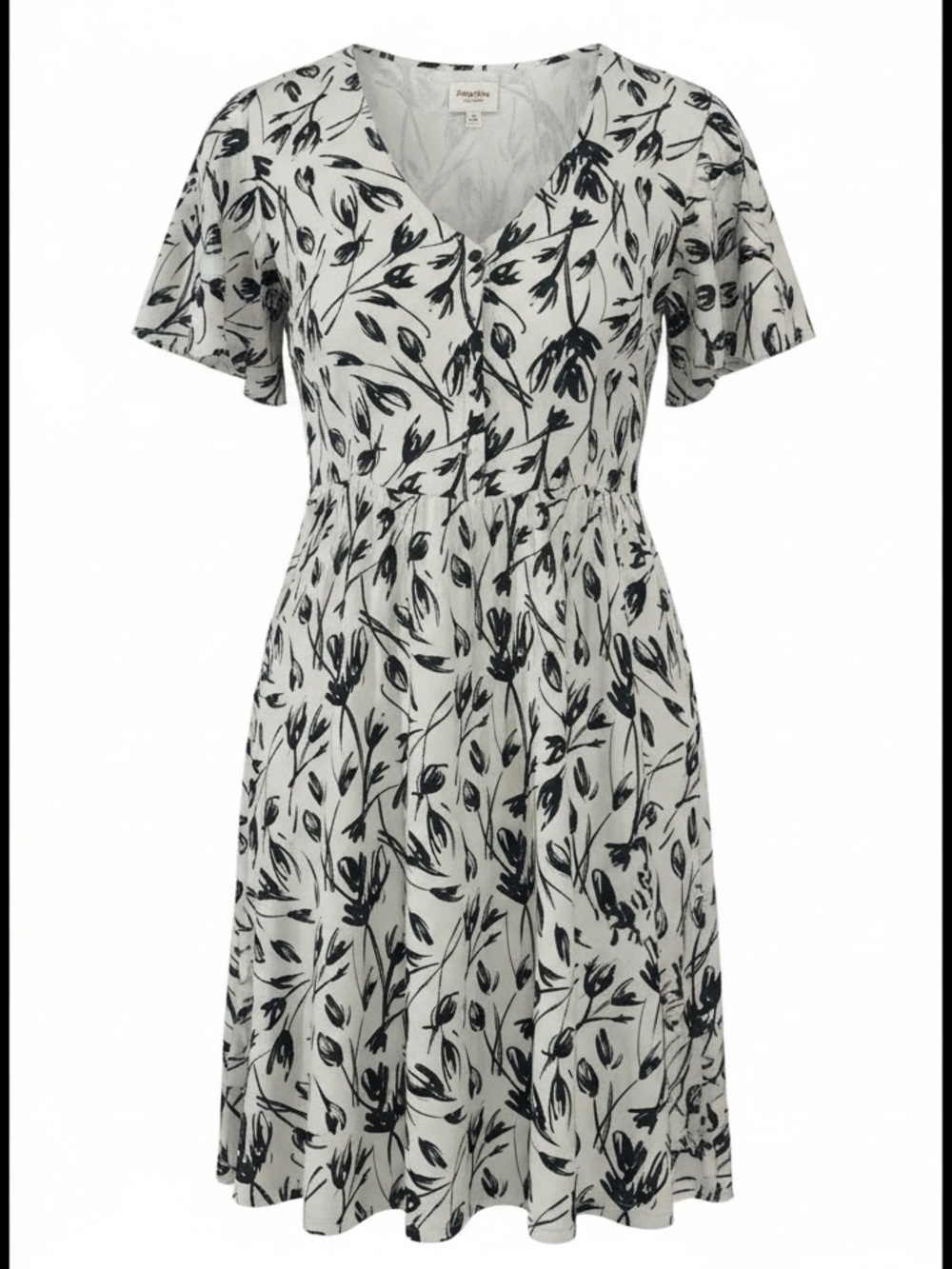 Hayden LA Boho Floral Print V-Neck A-Line Pockets Dress Size 2XL Black Cream